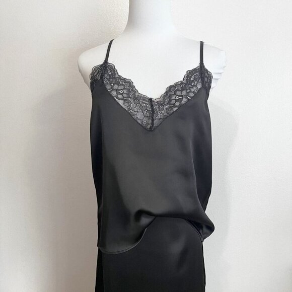 NWT HOUSE OF HARLOW 1960 BLACK SATIN LACE CAMISOLE SLIP SKIRT COORD SET - XS - Picture 9 of 16